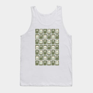 Mid Century Funky Blocks 2 in Green, Teal and Cream Tank Top